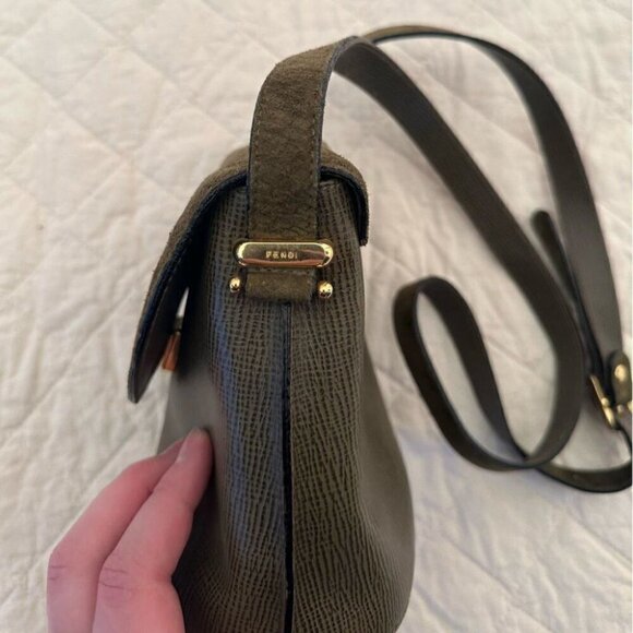 Fendi Green Leather and Suede Crossbody Bag - Picture 7 of 16
